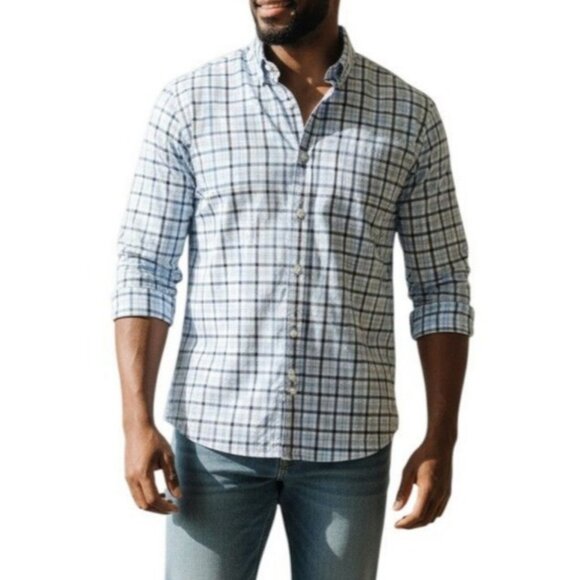 John W Nordstrom Mens Blue Plaid Dress Shirt L Long Sleeve Button Front - Picture 1 of 5